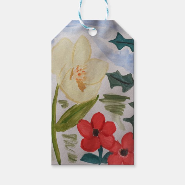 Winter Flowers & Holly Gift Tags (Front)