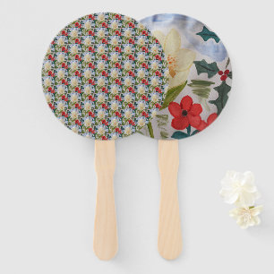 Winter Flowers & Holly Hand Fan