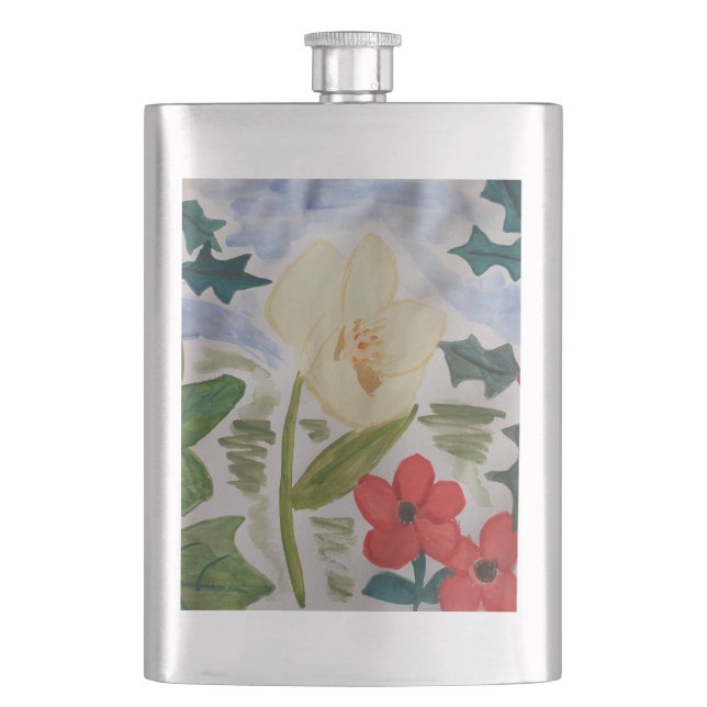 Winter Flowers & Holly Hip Flask (Front)