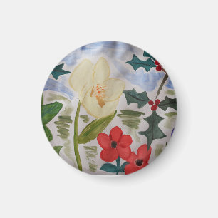 Winter Flowers & Holly Magnet