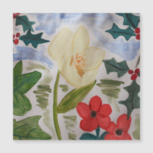 Winter Flowers & Holly Magnetic Card