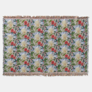 Winter Flowers & Holly Throw Blanket