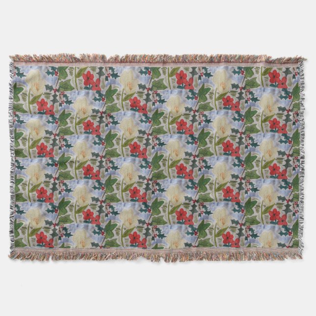 Winter Flowers & Holly  Throw Blanket (Front)