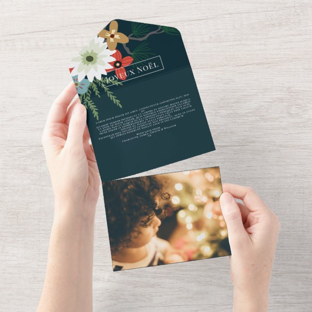 Winter Flowers Joyeux Noël Elegant Christmas Card (Tearaway)
