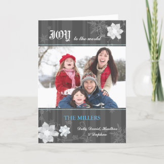 WInter Flowers n Stripes Modern Holiday Photo Card