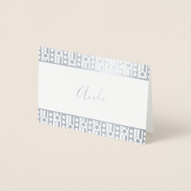 Winter Flowers Name Stationery Foil Card (Front)