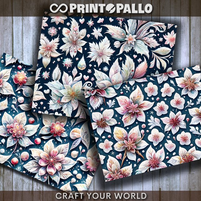 Winter flowers on black bacground for decoupage wrapping paper sheet (Creator Uploaded)