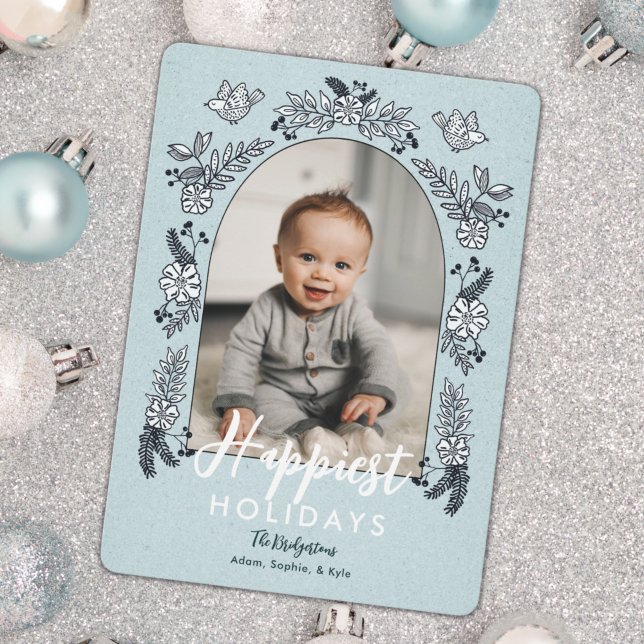 Winter Flowers Photo Arch Cute Holiday Card (Creator Uploaded)