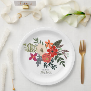Winter flowers red purple bouquet paper plate