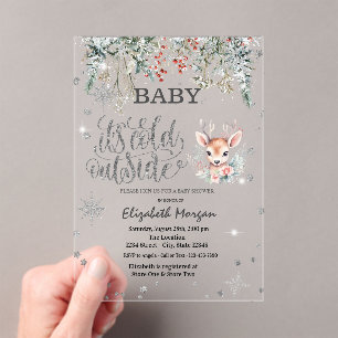 Winter Flowers Snowflakes Baby Dear Baby Shower Acrylic Invitations