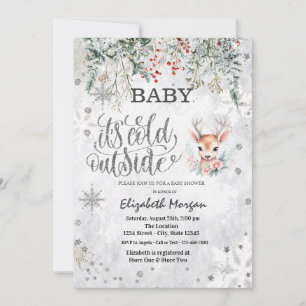 Winter Flowers Snowflakes Baby Dear Baby Shower  Invitation