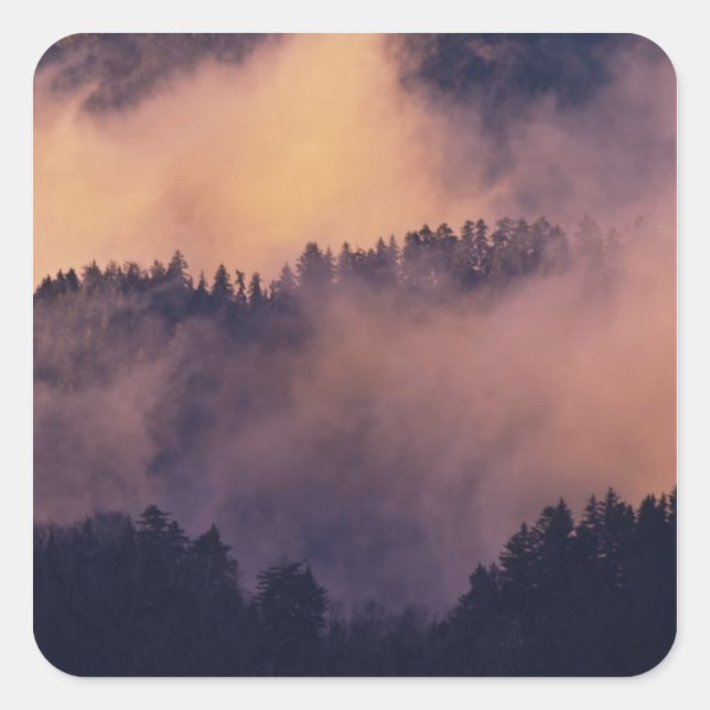 Winter fog in valley at sunset from Morton Square Sticker (Front)