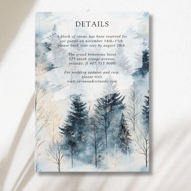 Winter Fog Snow Pine Tree Forest Wedding Details Enclosure Card (Creator Uploaded)