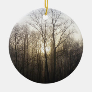 Winter Fog Sunrise Nature Photography Ceramic Tree Decoration