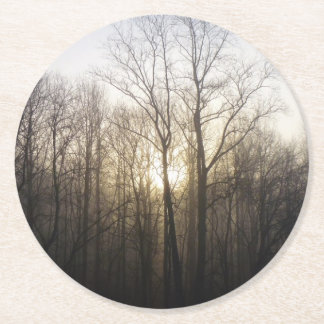 Winter Fog Sunrise Nature Photography Round Paper Coaster