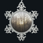 Winter Fog Sunrise Nature Photography Snowflake Pewter Christmas Ornament<br><div class="desc">The sunrise in Maryland was especially interesting one chilly morning when the forest was surrounded by fog. There is a pale yellow appearing in the sky. Check out our store for more beautiful winter sunrise and sunset landscape photography. This picture is also featured as the widescreen wallpaper "Winter Fog" on...</div>