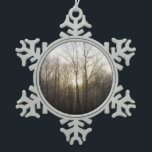 Winter Fog Sunrise Nature Photography Snowflake Pewter Christmas Ornament<br><div class="desc">The sunrise in Maryland was especially interesting one chilly morning when the forest was surrounded by fog. There is a pale yellow appearing in the sky. Check out our store for more beautiful winter sunrise and sunset landscape photography. This picture is also featured as the widescreen wallpaper "Winter Fog" on...</div>