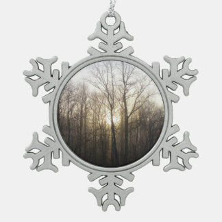 Winter Fog Sunrise Nature Photography Snowflake Pewter Christmas Ornament