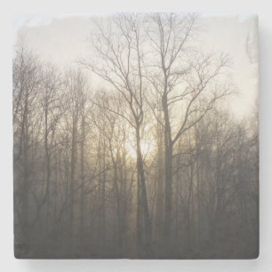 Winter Fog Sunrise Nature Photography Stone Coaster