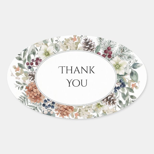 Winter Foliage Berry Pinecone Wedding Sticker (Front)