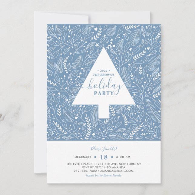 Winter Foliage | Blue Holiday Party Invitation (Front)