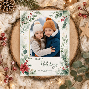 Winter Foliage Botanical Christmas 4 Photo Holiday Card