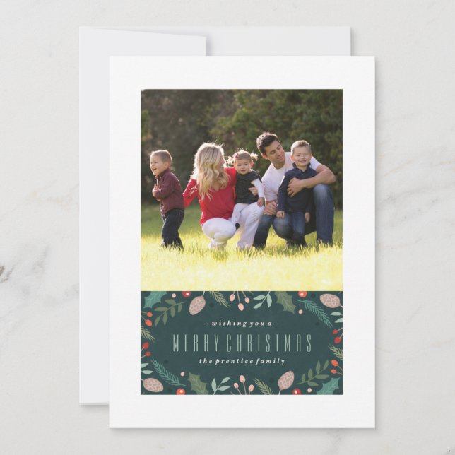 Winter Foliage Christmas Card - Teal (Front)