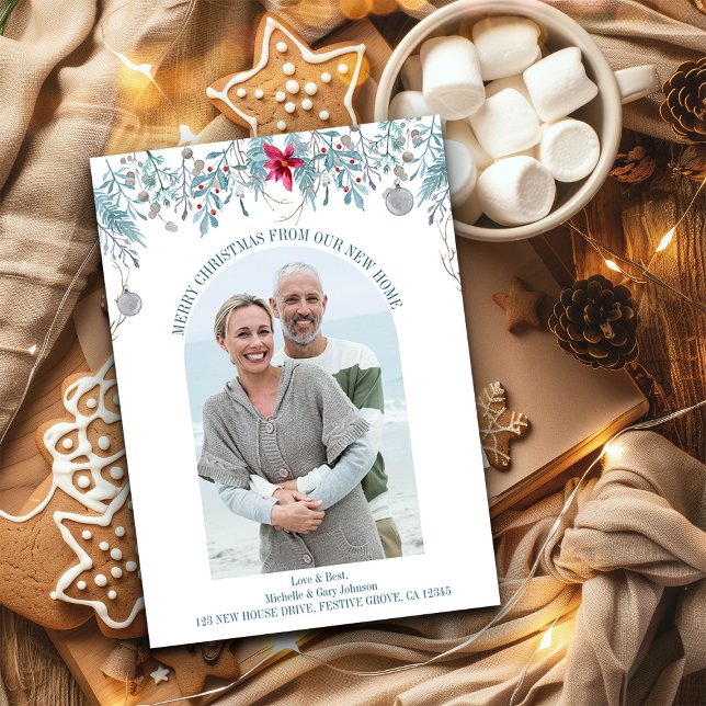Winter Foliage Elegant Arch Photo Christmas Moving Announcement (New Home Christmas Photo Card from the Holiday Moving Announcements Collection by Darling & May)