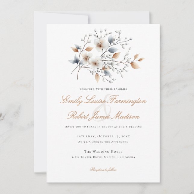 Winter Foliage Elegant Script All In One Wedding Invitation (Front)
