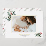 Winter Foliage Foil Frame Christmas Photo Card<br><div class="desc">A delicate and sophistiated photo holiday card design featuring a photo,  winter foliage,  and a foiled frame,  and holiday greeting.</div>