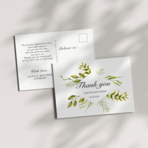 Winter Foliage Green Wedding Thank You Postcard