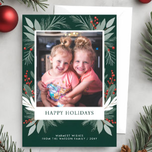 Winter Foliage Greenery Happy Holidays Photo Holiday Postcard