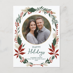 Winter Foliage Greenery Happy Holidays Photo Holiday Postcard