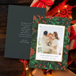 Winter Foliage Greenery Merry Christmas Photo Holiday Card<br><div class="desc">Make your holiday memories shine with our Photo Christmas Card. The winter foliage backdrop, adorned with holly berries, sets the perfect festive tone. A white overlay featuring a chic faux gold border elegantly frames your cherished photo. Customise with your holiday wishes and your family name in graceful handwritten script. Flip...</div>