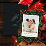 Winter Foliage Holly Berries Merry Christmas Photo<br><div class="desc">Elevate your holiday greetings with our Foil Photo Christmas Card. The backdrop, graced by winter foliage and holly berries, exudes elegance. A white overlay with a refined gold border adds a touch of opulence. Personalise it with your family photo and heartfelt holiday wishes, beautifully scripted. Flip to reveal a dark...</div>