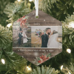 Winter Foliage | Married First Christmas Ornament<br><div class="desc">This ornament makes the perfect gift for newlyweds. Personalised with names, year and a photo framed by lush geometric winter foliage with a dreamy snowy overlay. Add your custom wording to this design by using the "Edit this design template" boxes on the right hand side of the item, or click...</div>