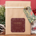 Winter Foliage Merry Christmas Return Address Square Sticker<br><div class="desc">Our "Winter Wonder Holiday" collection features stencil illustrations of winter foliage coupled with an elegant script in faux gold foil. Backgrounds are elegant white,  rich burgundy and hunter green - classical holiday colours. You can mix and match the products in this collection for a lovely classical holiday look.</div>
