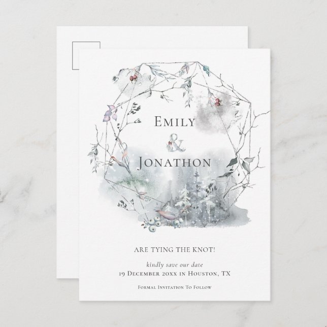 Winter Foliage Names Wedding Save The Date Invitation Postcard (Front/Back)