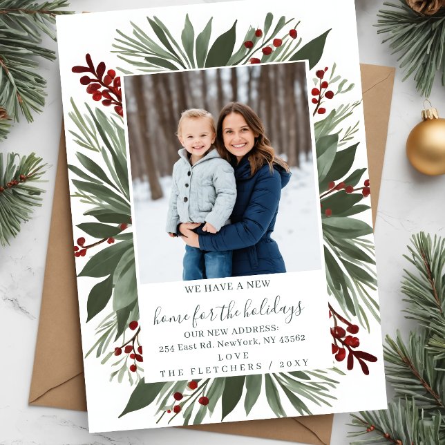 Winter Foliage New Home for Holidays Photo Moving Holiday Card (Winter Foliage New Home for Holidays Photo Moving Holiday Card)