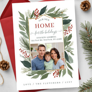Winter Foliage New Home for Holidays Photo Moving Holiday Postcard