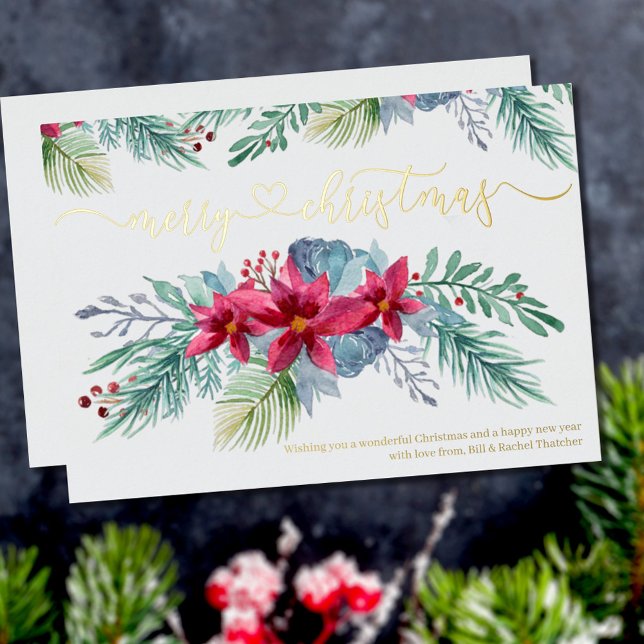 Winter Foliage Poinsettia Watercolor Garland Gold (Creator Uploaded)