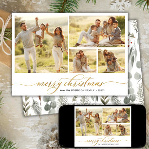 Winter Foliage Script 4 Photo Collage Christmas  Holiday Card