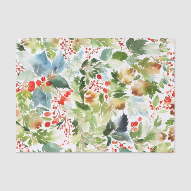 Winter Foliage Watercolor Tissue Paper (Front)