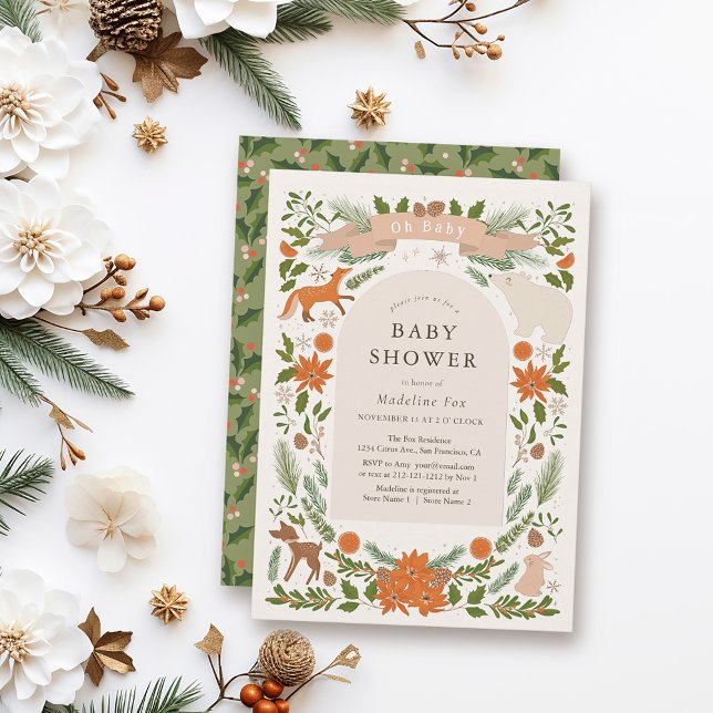 Winter Foliage Woodland Animals Baby Shower Invitation (Creator Uploaded)