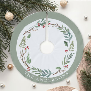 Winter Foliage Wreath Custom Family Name Christmas Brushed Polyester Tree Skirt