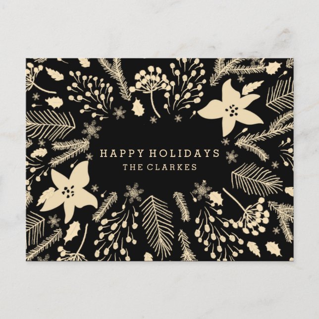 WINTER FOLIAGE WREATH | STYLISH HOLIDAY POSTCARD (Front)