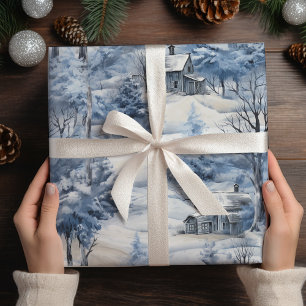 Winter Forest and a Barn Christmas Wrapping Paper Sheet