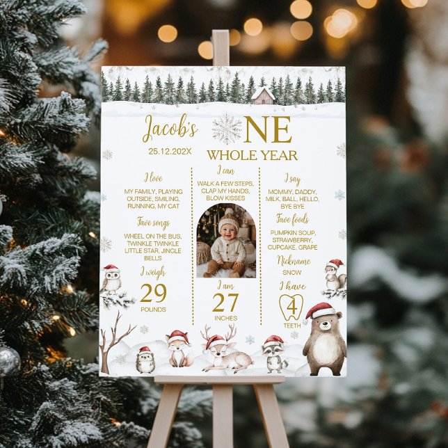 Winter Forest Animals 1st Birthday Milestone Photo Poster (Creator Uploaded)