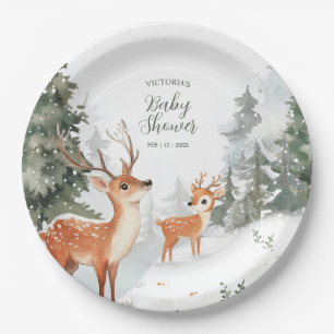 Winter Forest Animals Baby Shower Party Paper Plate