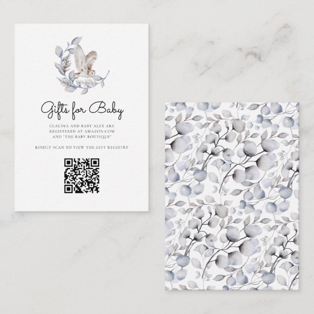Winter Forest Animals Gifts Baby Shower QR Code Enclosure Card (Front/Back)